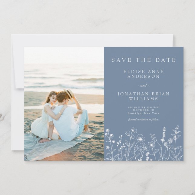 Simple Minimalist Periwinkle Wildflower Photo QR  Save The Date (Front)