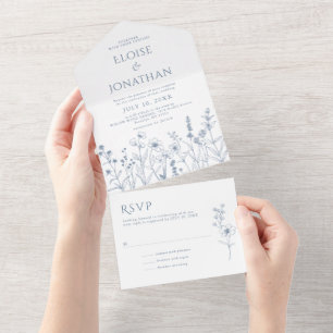 Simple Minimalist Periwinkle Wildflower Wedding All In One Invitation