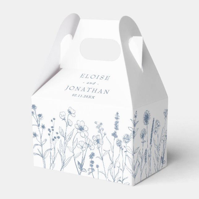 Simple Minimalist Periwinkle Wildflower Wedding Favor Boxes (Back Side)