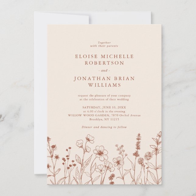 Simple Minimalist Periwinkle Wildflower Wedding Invitation (Front)