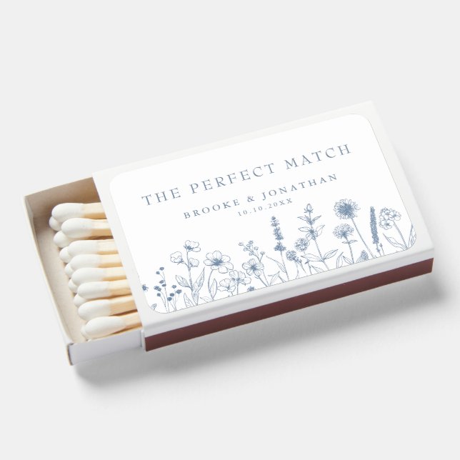 Simple Minimalist Periwinkle Wildflower Wedding Matchboxes (Front Open)