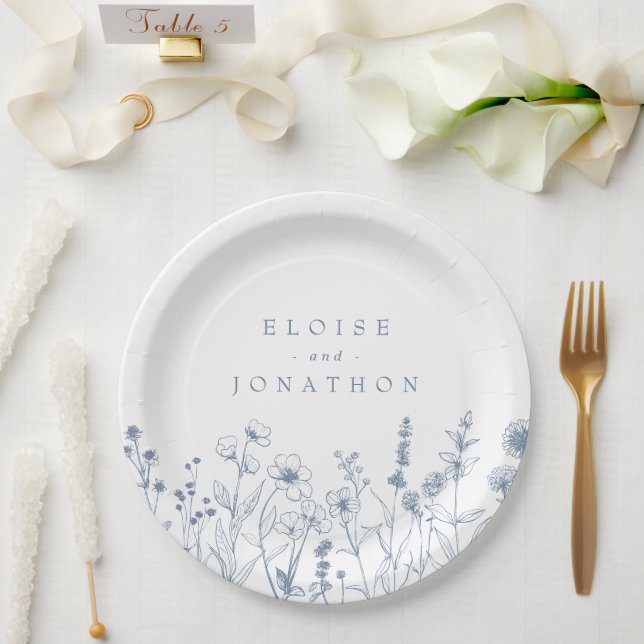 Simple Minimalist Periwinkle Wildflower Wedding Paper Plates (Wedding)