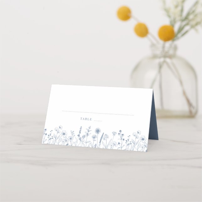 Simple Minimalist Periwinkle Wildflower Wedding Place Card (Front)
