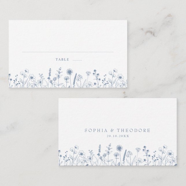 Simple Minimalist Periwinkle Wildflower Wedding Place Card (Front/Back)
