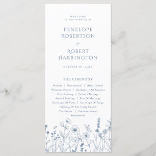 Simple Minimalist Periwinkle Wildflower Wedding Program