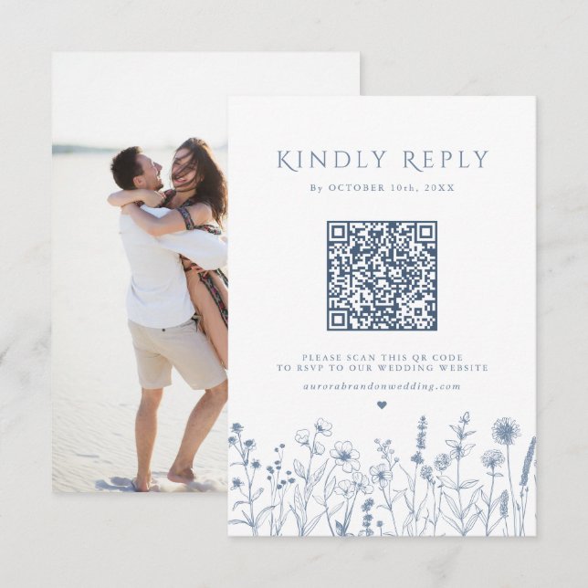 Simple Minimalist Periwinkle Wildflower Wedding RSVP Card (Front/Back)