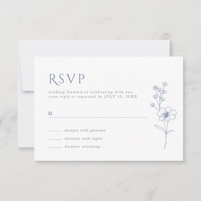 Simple Minimalist Periwinkle Wildflower Wedding RSVP Card (Front)