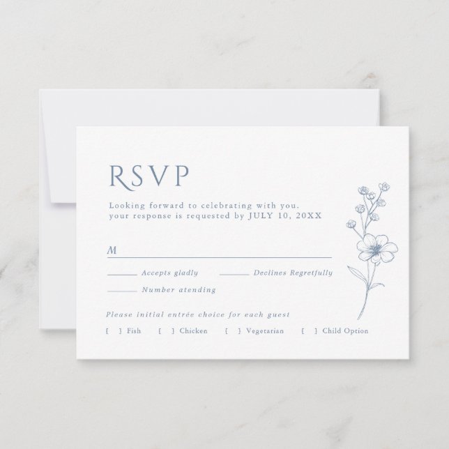 Simple Minimalist Periwinkle Wildflower Wedding RSVP Card (Front)