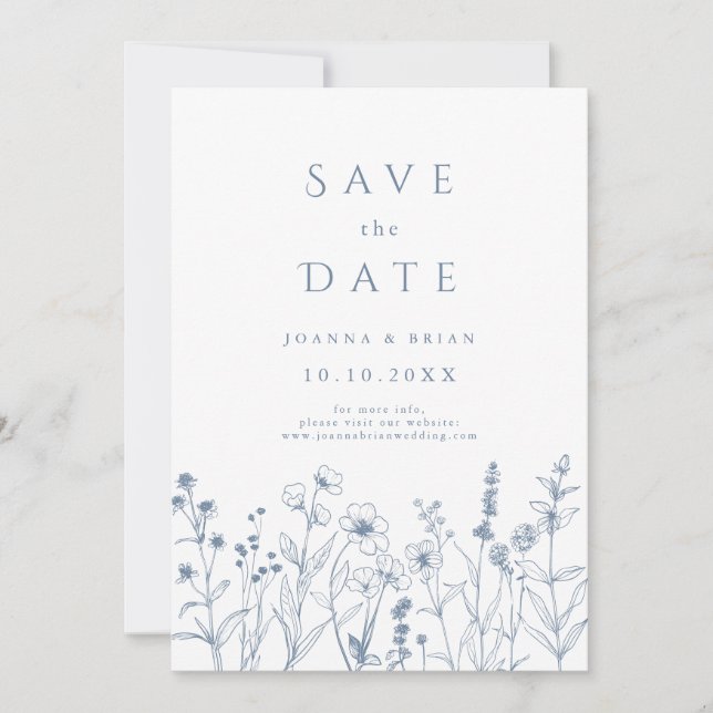 Simple Minimalist Periwinkle Wildflower Wedding Save The Date (Front)