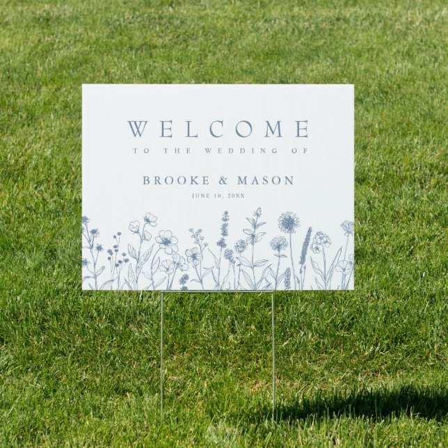 Simple Minimalist Periwinkle Wildflower Wedding Sign (Insitu)