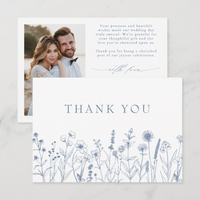 Simple Minimalist Periwinkle Wildflower Wedding Thank You Card (Front/Back)