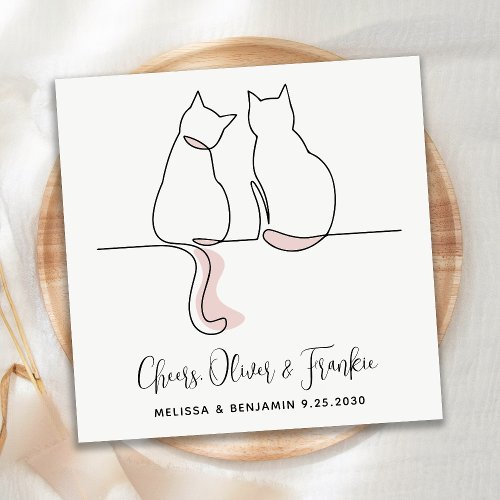 Simple Minimalist Personalized Cheers Cat Wedding  Napkins