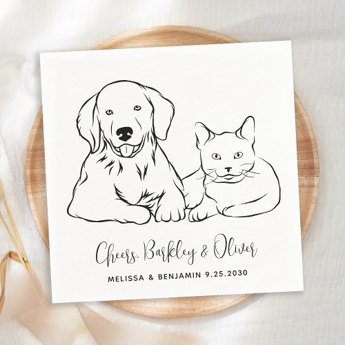 Simple Minimalist Personalized Dog Cat Pet Wedding Napkins