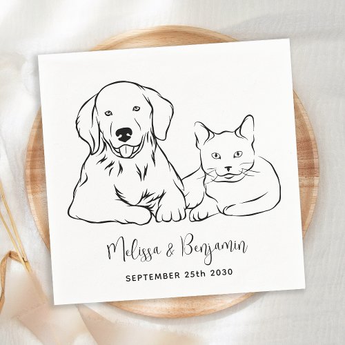 Simple Minimalist Personalized Dog Cat Pet Wedding Napkins