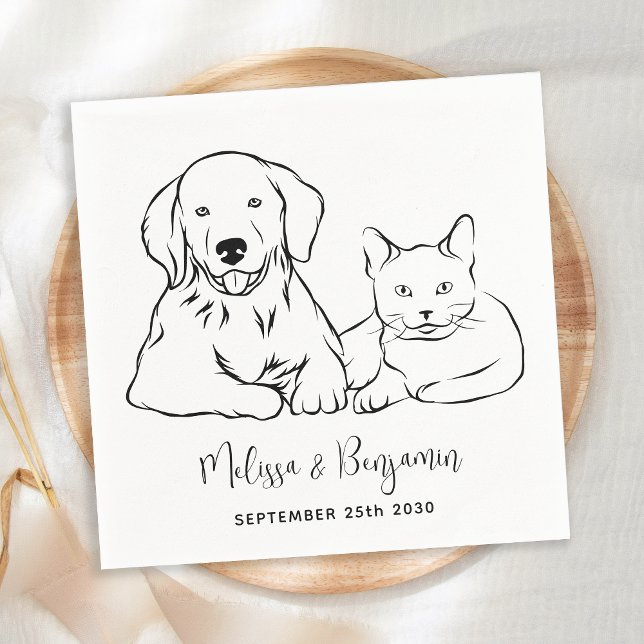 Simple Minimalist Personalized Dog Cat Pet Wedding Napkins (Creator Uploaded)