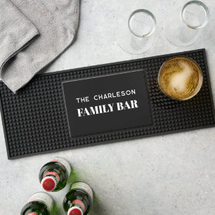 Simple Minimalist Personalized Family Name Bar Mat