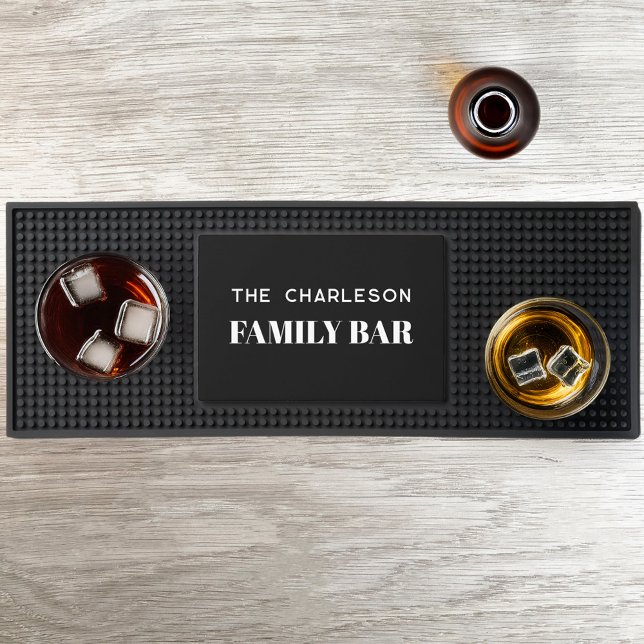 Simple Minimalist Personalized Family Name Bar Mat (Fun and practical personalized family name bar mat with custom text)