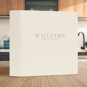 Simple Minimalist Personalized Family Recipes 3 Ring Binder