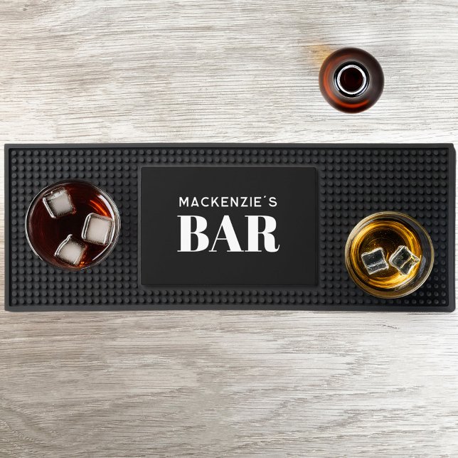 Simple Minimalist Personalized Name Bar Mat (Simple modern personalized name with custom text coffee or bar mat)