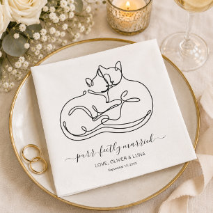 Simple Minimalist Personalized Pet Cat Wedding Napkins