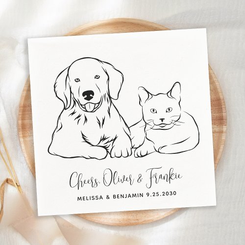 Simple Minimalist Personalized Pet Dog Cat Wedding Napkins