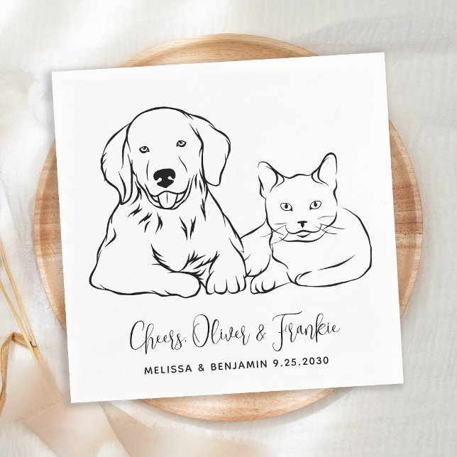 Simple Minimalist Personalized Pet Dog Cat Wedding Napkins (Creator Uploaded)