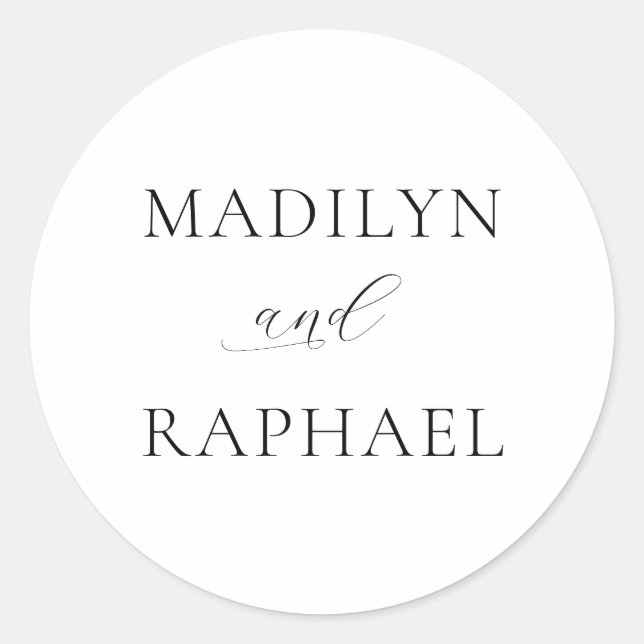 Simple Minimalist Personalized Wedding Classic Round Sticker (Front)