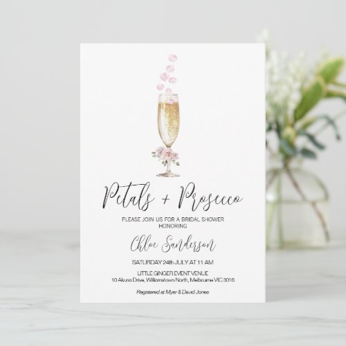 Simple Minimalist Petal And Prosecco Bridal Shower Invitation