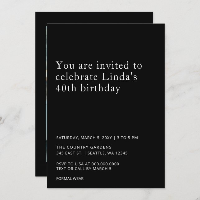 Simple Minimalist Photo any year Birthday Invitation (Front/Back)
