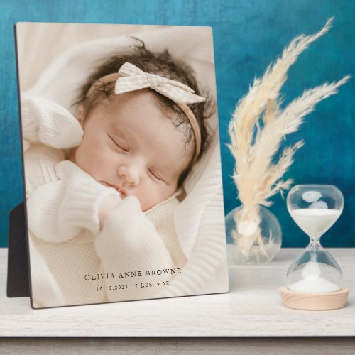 Simple Minimalist Photo Birth Announcement Plaque