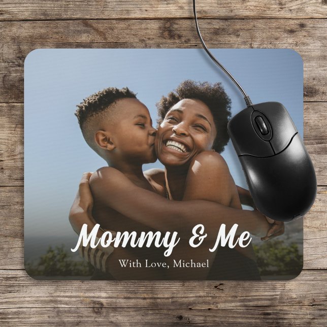 Simple Minimalist Photo Calligraphy Mommy and Me Mouse Pad (Creator Uploaded)