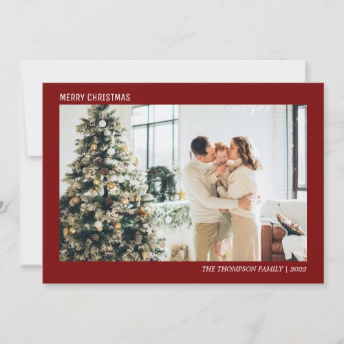 Simple Minimalist Photo Christmas Red Holiday Card