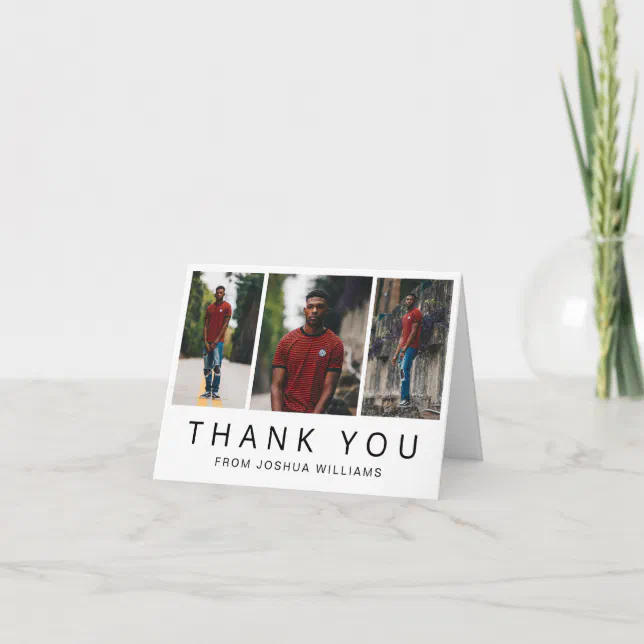Simple Minimalist Photo Collage Modern Graduation Thank You Card | Zazzle