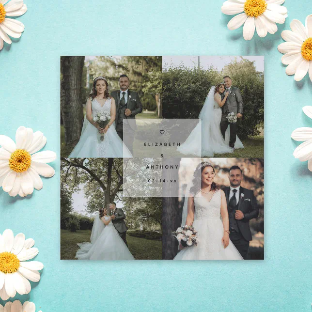 Simple Minimalist Photo Collage Wedding Thank You | Zazzle