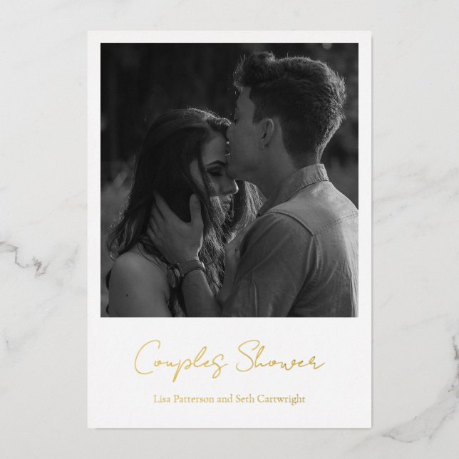 Simple Minimalist Photo Couples Shower Gold Foil Invitation (Front)