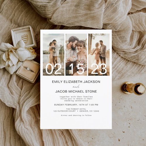 Simple Minimalist Photo Elegant White Wedding Invitation