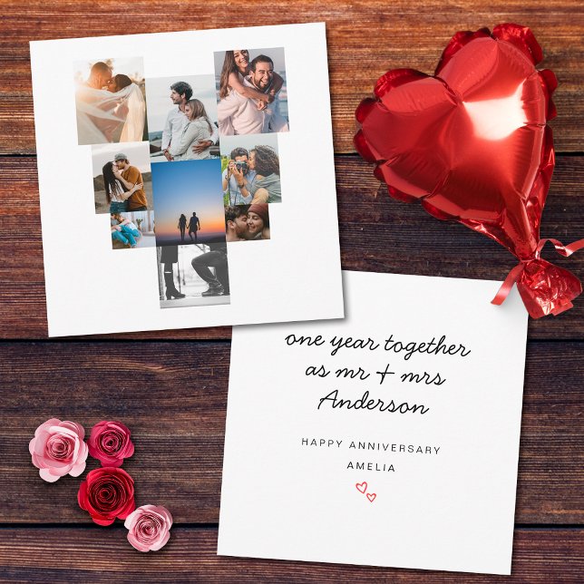 Simple Minimalist Photo First Wedding Anniversary Card (Front and Back)