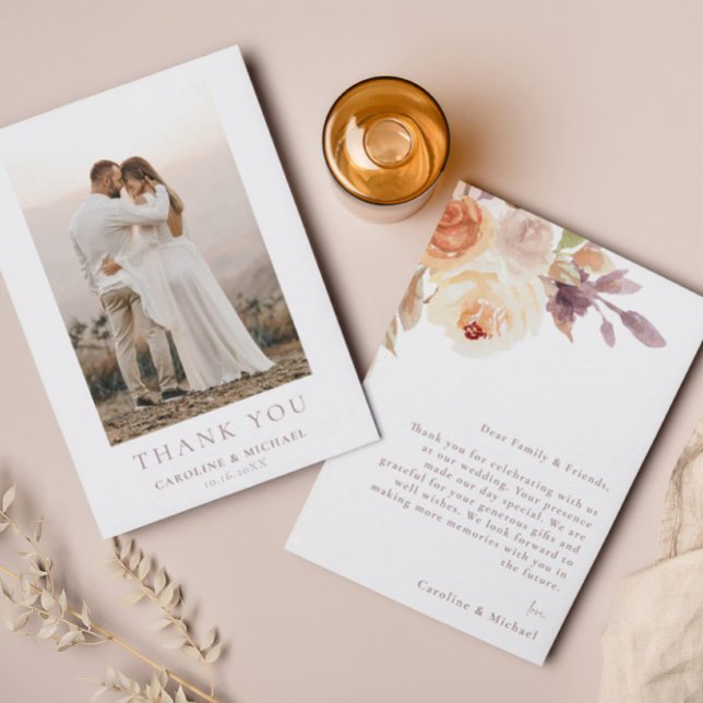 Simple Minimalist Photo Floral Wedding Thank You (Creator Uploaded)