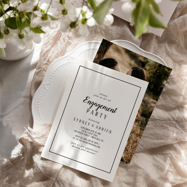 Simple Minimalist Photo Frame Engagement Party Invitation (Creator Uploaded)