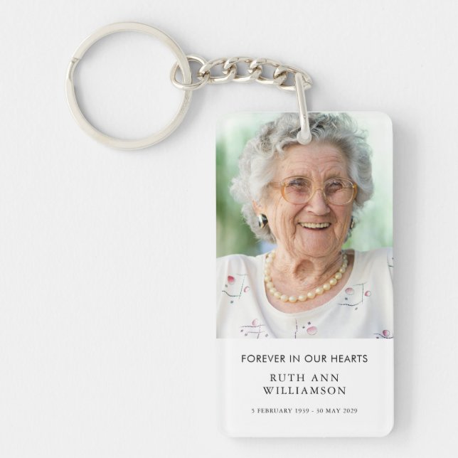 Simple Minimalist Photo Funeral in Loving Memory  Keychain (Front)