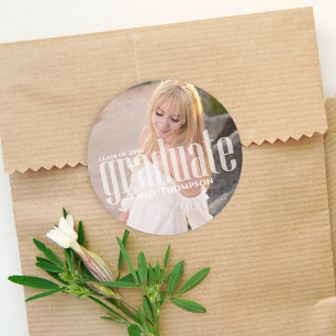 Simple Minimalist Photo Graduation Favor Thank You Classic Round Sticker