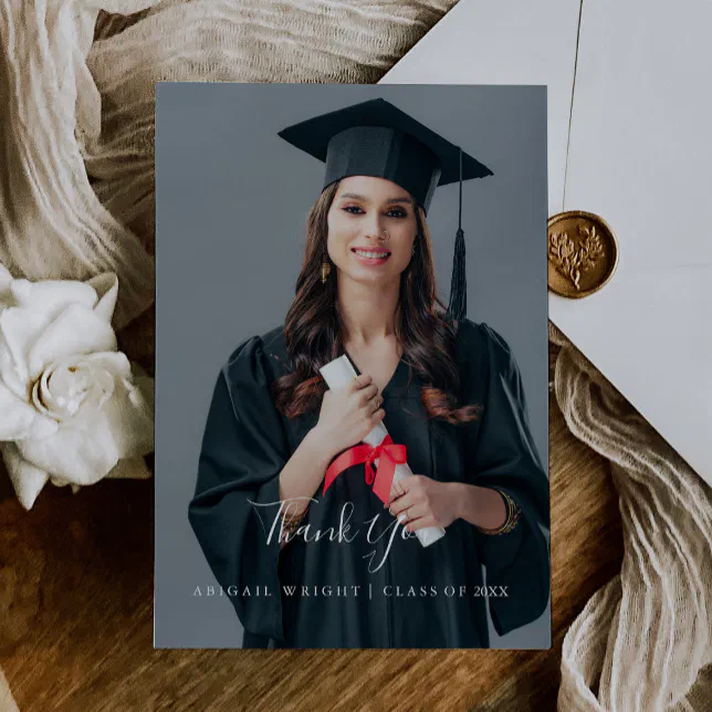 Simple Minimalist Photo Graduation Thank You Postcard | Zazzle