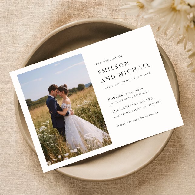 Simple Minimalist Photo Horizontal Wedding Invitation (Creator Uploaded)