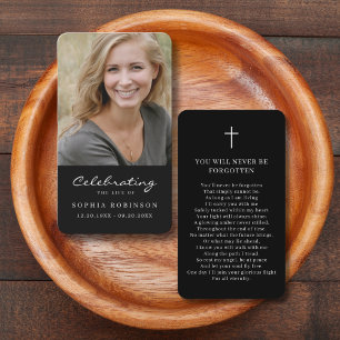 Simple Minimalist Photo Memorial Black Prayer Card
