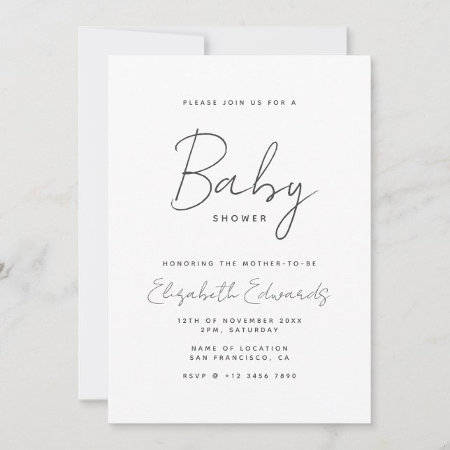 Simple Minimalist Photo QR Code Baby Shower Invitation (Front)