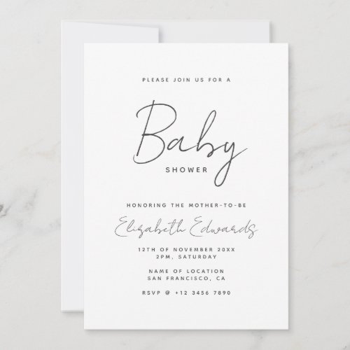 Simple Minimalist Photo QR Code Baby Shower Invitation