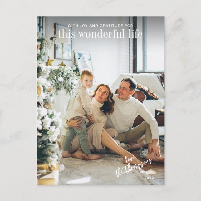 Simple Minimalist Photo Script Christmas Holiday Postcard (Front)