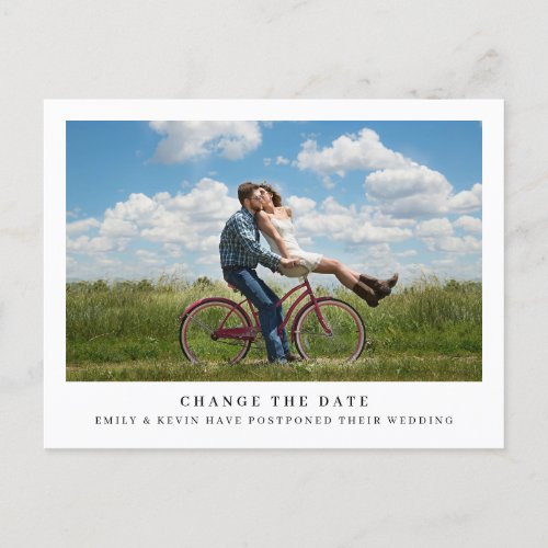 Simple Minimalist Photo Wedding Change the Date Announcement Postcard