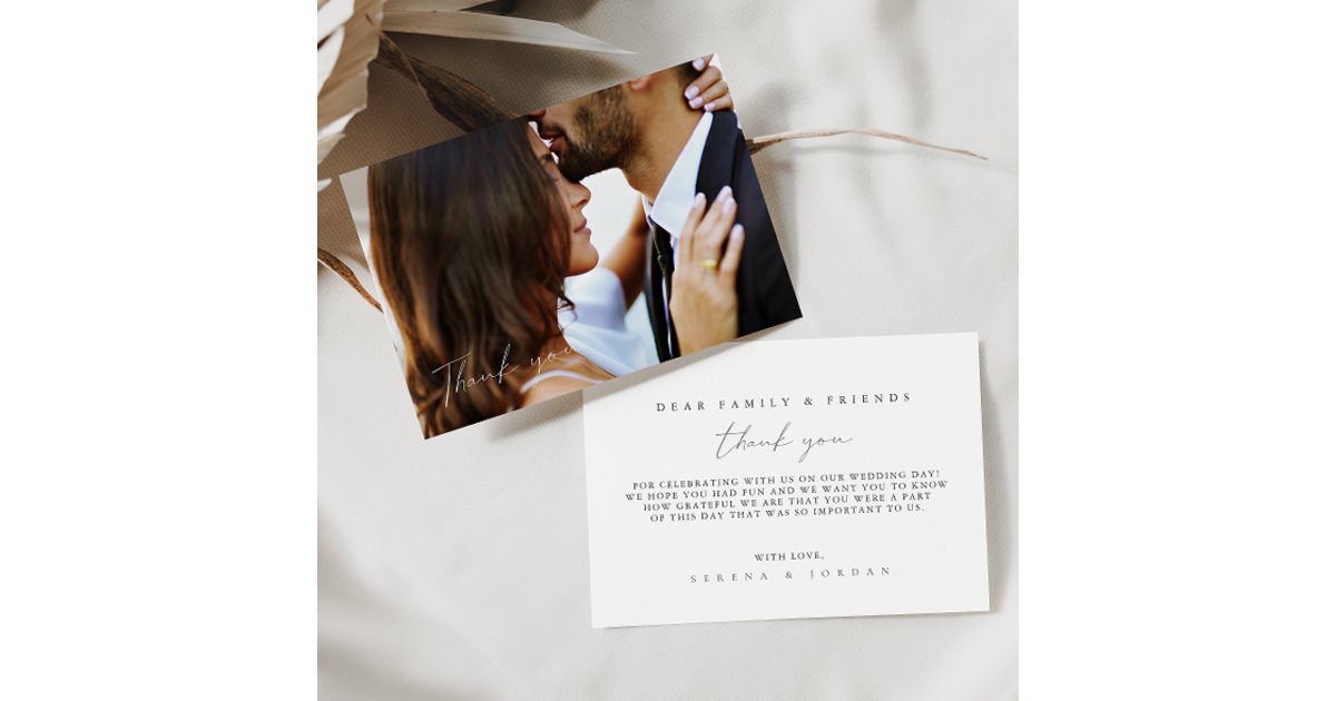 Simple Minimalist Photo Wedding Thank You Card | Zazzle