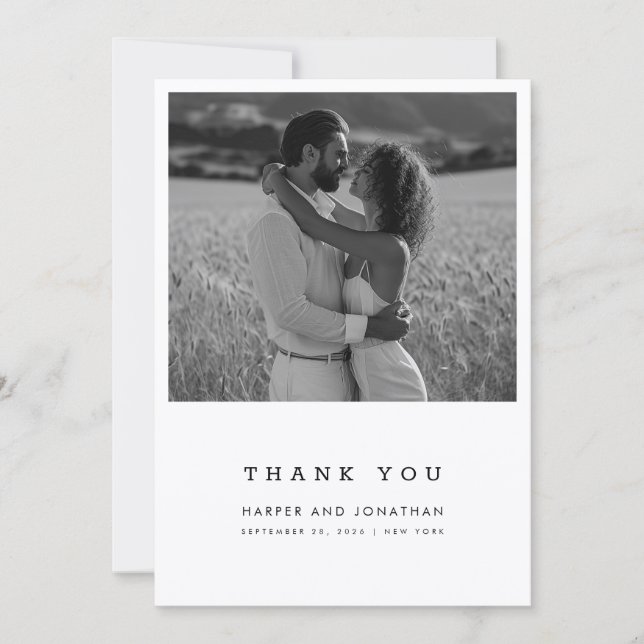 Simple Minimalist Photo Wedding Thank You Card (Front)